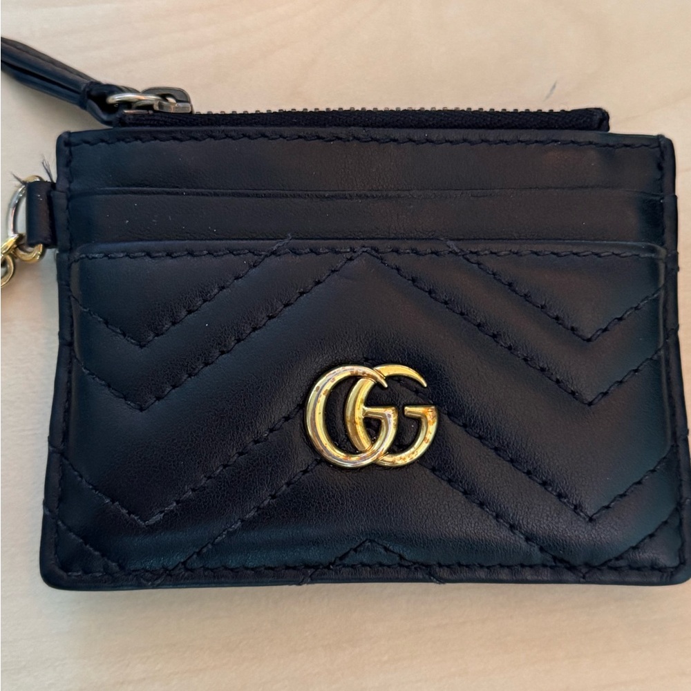 Gucci Black Leather GG Marmont Card Holder Key Ring - Picture 2 of 7